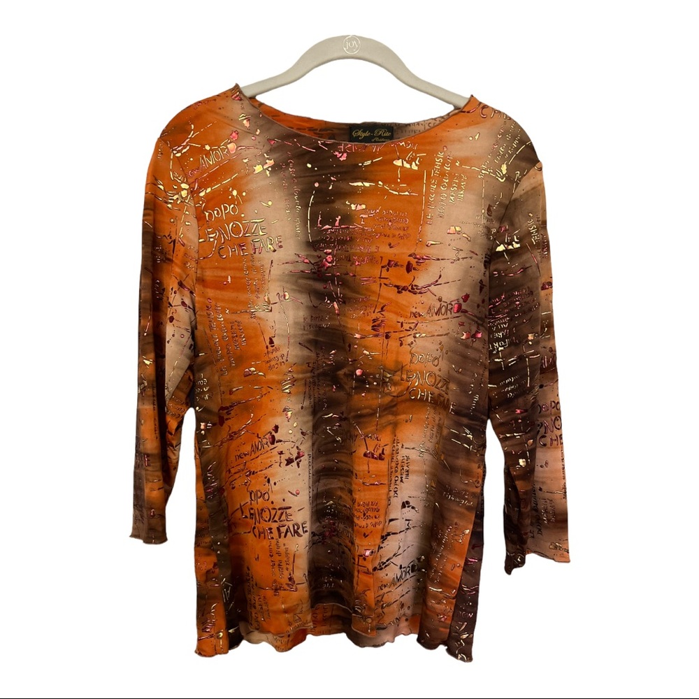 Marble Paint Splatter 3/4 Sleeve Round Neck Top S